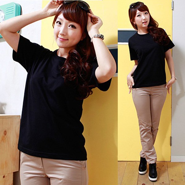 Áo Thun Nữ Trơn Màu Đen Tay Ngắn Cổ Tròn Giá Rẻ Form Basic Chuẩn Size Brand DLX