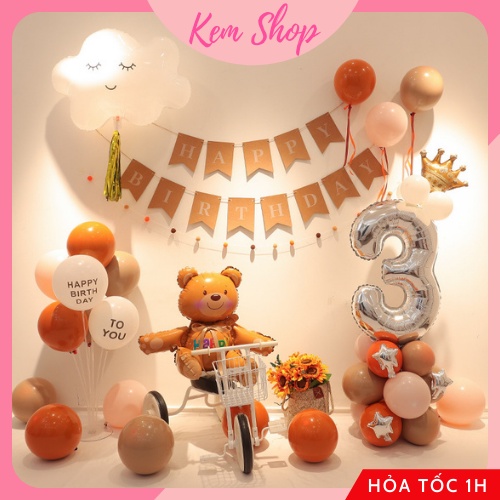 Bóng gấu nâu Teddy 3D size đại Kem Shop trang trí sinh nhật - K206