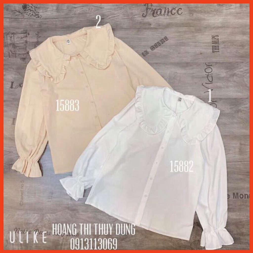 Áo sơ mi tay phồng cổ bèo , áo sơ mi nữ cổ bèo kiểu hót Yannan.vn