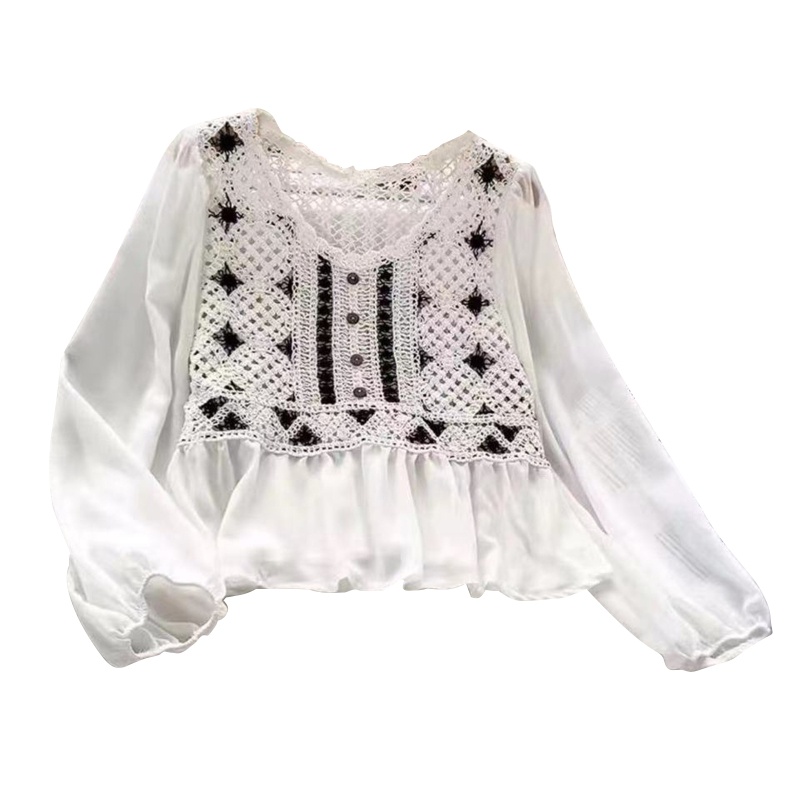 Áo Sơ Mi Chiffon Dài Tay Phối Ren Thời Trang Cho Nữ