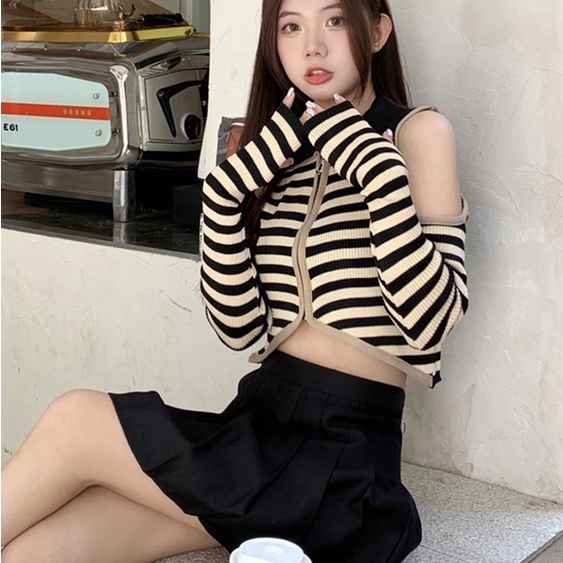 Áo Dệt Kim Trễ Vai Tay Dài Phong Cách Mùa Thu Mới