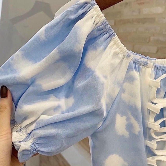 Đầm Nữ Loang Ngắn Tay Trễ Vai Dây Đan Trẻ Trung | BigBuy360 - bigbuy360.vn