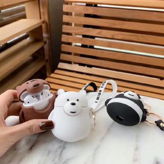 Vỏ Bảo Vệ Hộp Sạc Tai Nghe Airpods 1 2 Apple Bluetooth Không Dây Bằng Silicon Hình Gấu Nâu/Gấu Nâu Có Dây Đeo