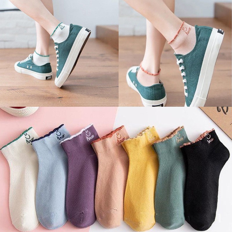 Set 7 đôi nữ mặt cười 🍁FREESHIP🍁Tất nữ ngắn cổ bèo phong cách Hàn Quốc