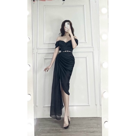 MS1245y ĐẦM BẸT VAI XẾP LY TÙNG XÉO PHỐI BÈO full size S/M/L/XL