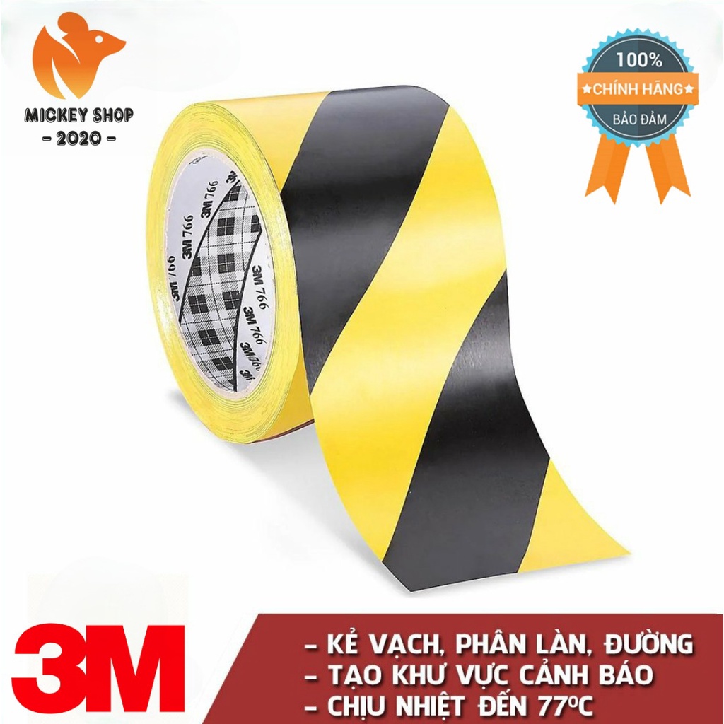 [CAO CẤP] Băng keo dán nền chịu nhiệt sọc vàng đen 50mm x 33m 3M766 - CHÍNH HÃNG