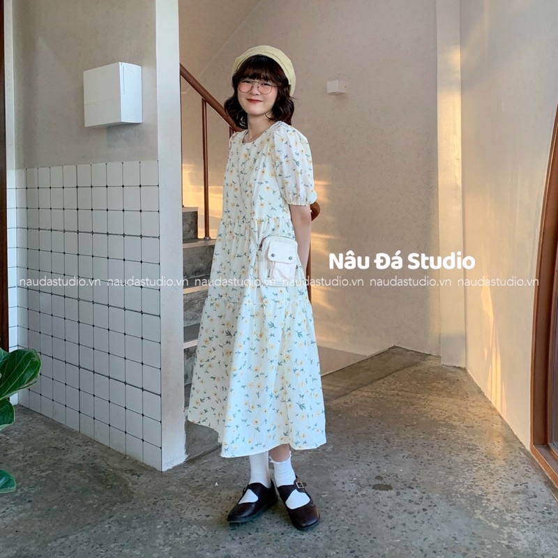 ĐẦM/VÁY VOAN BABYDOLL HOA  - NÂU ĐÁ STUDIO.