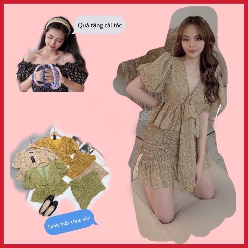 (HÀNG SHOP)Set Hoa Nhí Cổ Tim Chân Váy Rúm Đuôi Cá Kèm Quần Trong FULL tag mác shop (CAM KẾT HÀNG ĐẸP)