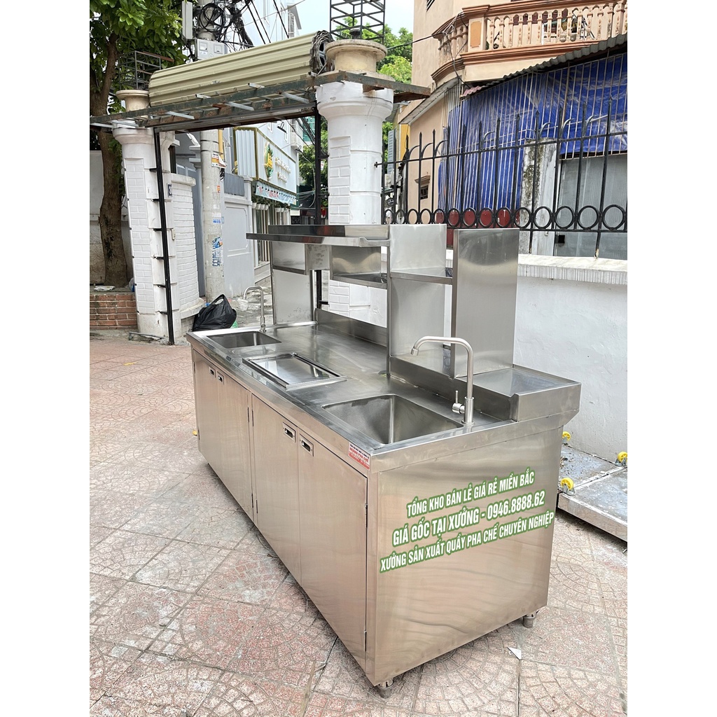 Quầy inox dài 2m theo thiết kế mới nhất cho quán trà chanh trà sữa