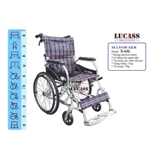 Xe lăn du lịch siêu nhẹ khung nhôm, có thắng Lucass X-63L