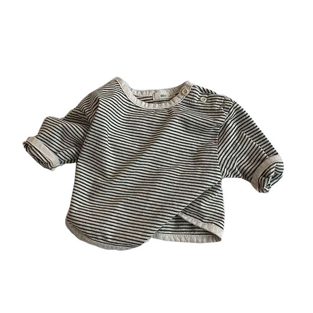 Áo Thun Ttc239 Vải Cotton Mềm Mại Kẻ Sọc Cổ Tròn Cài Khuy Kiểu Hàn Quốc Dễ Phối Đồ Cho Bé