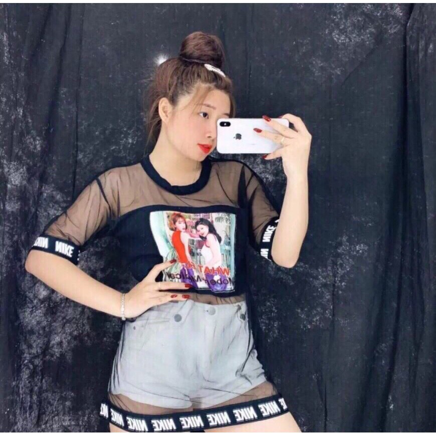 Áo lưới kiểu xinh xinh ảnh thật 2 màu đen trăng siêu hot