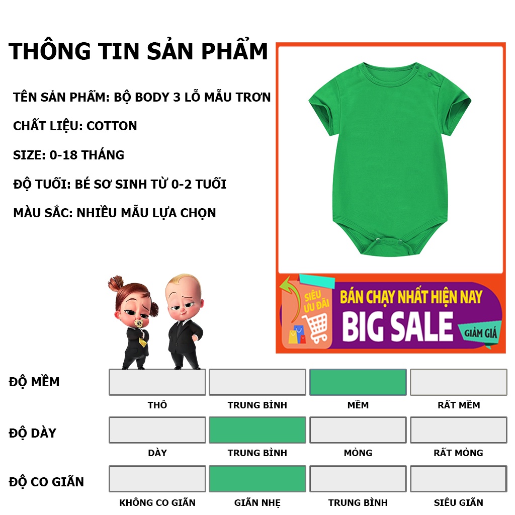 Bộ bodysuit cho bé trai bé gái mẫu trơn, bộ body ngắn tay cho bé nhiều màu sắc lựa chọn chất cotton hàng xuất khẩu