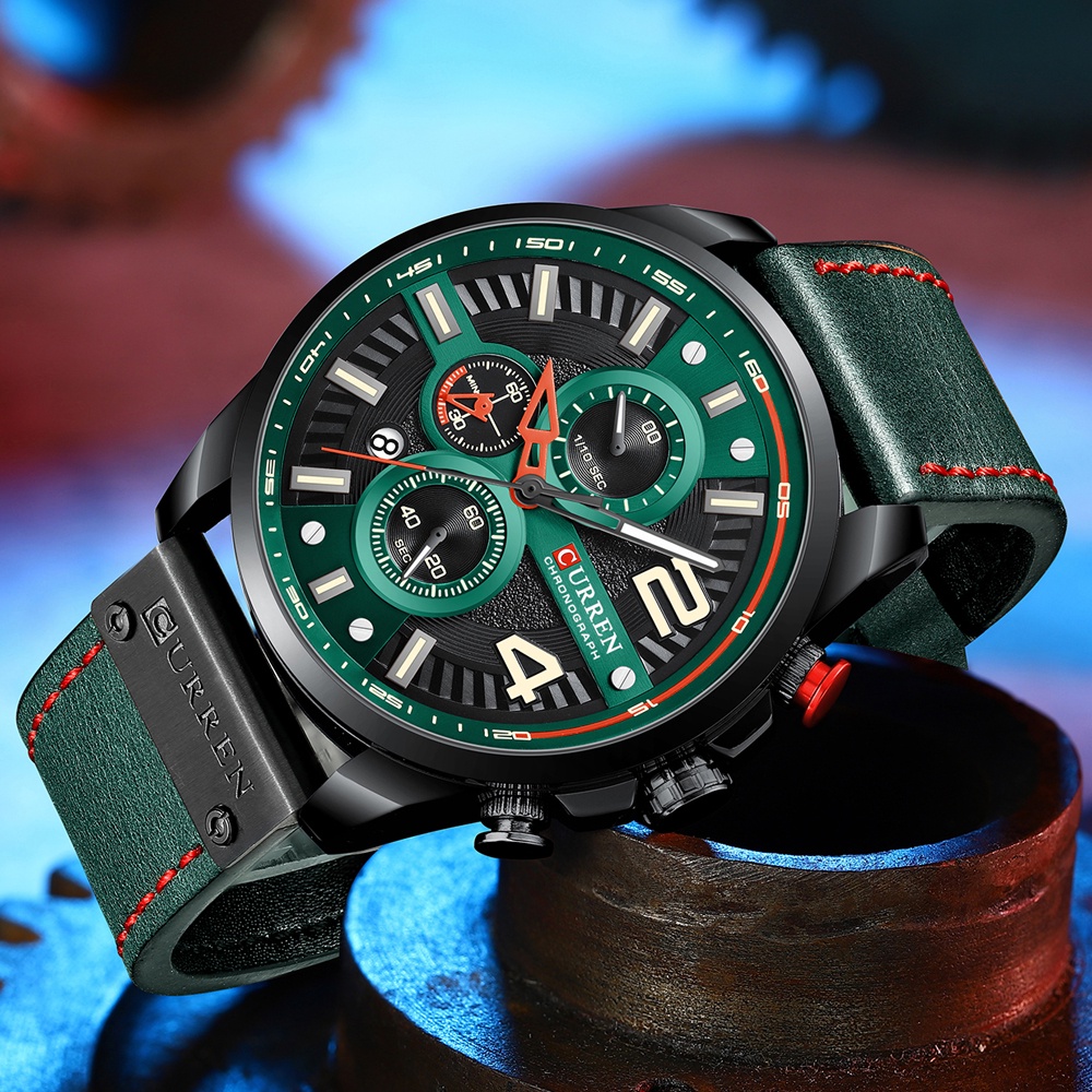 Đồng hồ đeo tay thể thao CURREN 8393C dây đeo da phong cách quân đội thời trang cao cấp dành cho nam