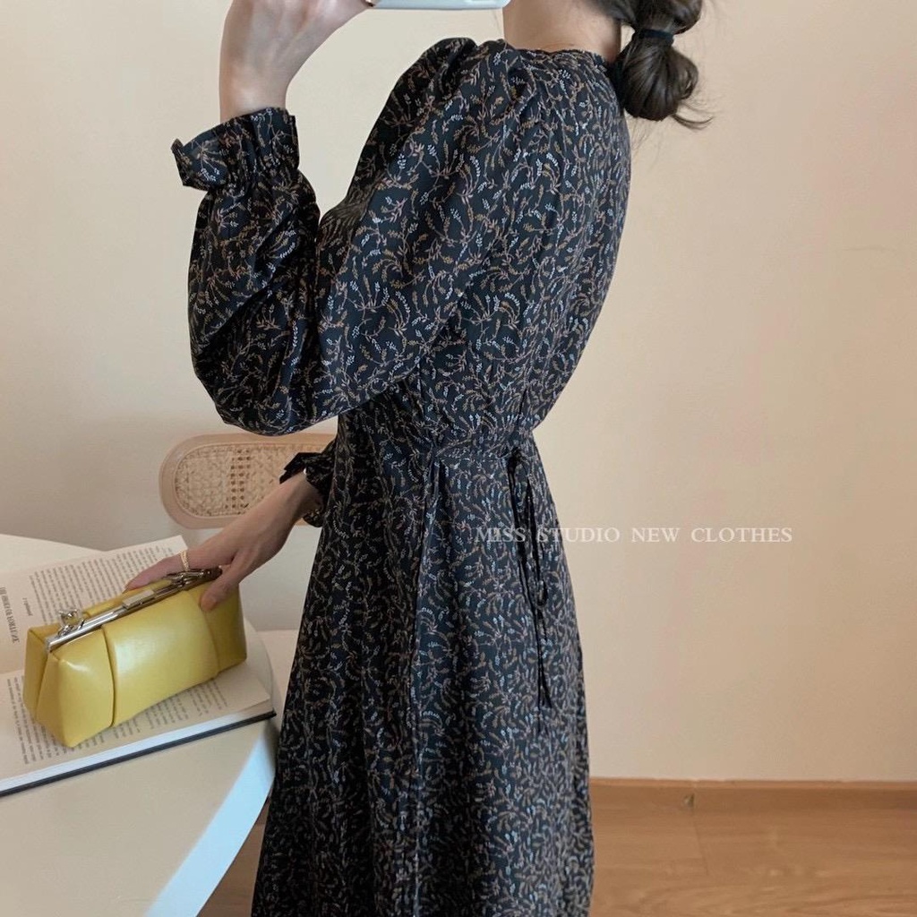 Đầm Chiffon Tay Dài In Hoa Nhỏ Kiểu Pháp Thời Trang Xuân Thu Mới Cho Nữ 2021