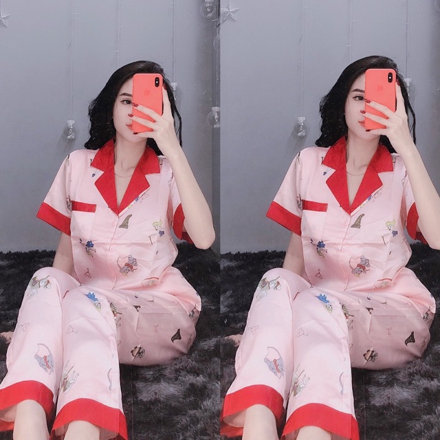Bộ ngủ lụa satin ♛ Đồ ngủ nữ cao cấp họa tiết GG | BigBuy360 - bigbuy360.vn