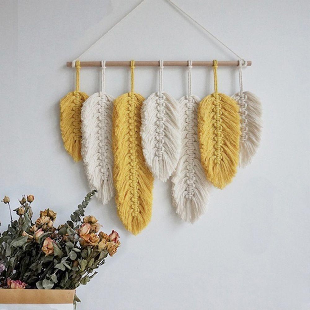 Phụ Kiện Treo Tường Trang Trí Phòng Khách / Phòng Ngủ Hình Lông Vũ Bằng Gỗ Phong Cách Boho