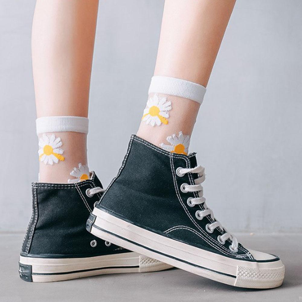 AROMA Vớ Cổ Ngắn Thoáng Khí Họa Tiết Hoa Cúc Trong Suốt Thời Trang Mùa Hè