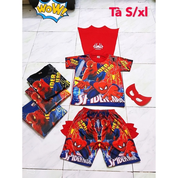 Bộ quần áo siêu nhân bé trai, chất thun 3D mềm mịn, quần áo siêu nhân nhện có cánh kèm mặt nạ mẫu ngẫu nhiên