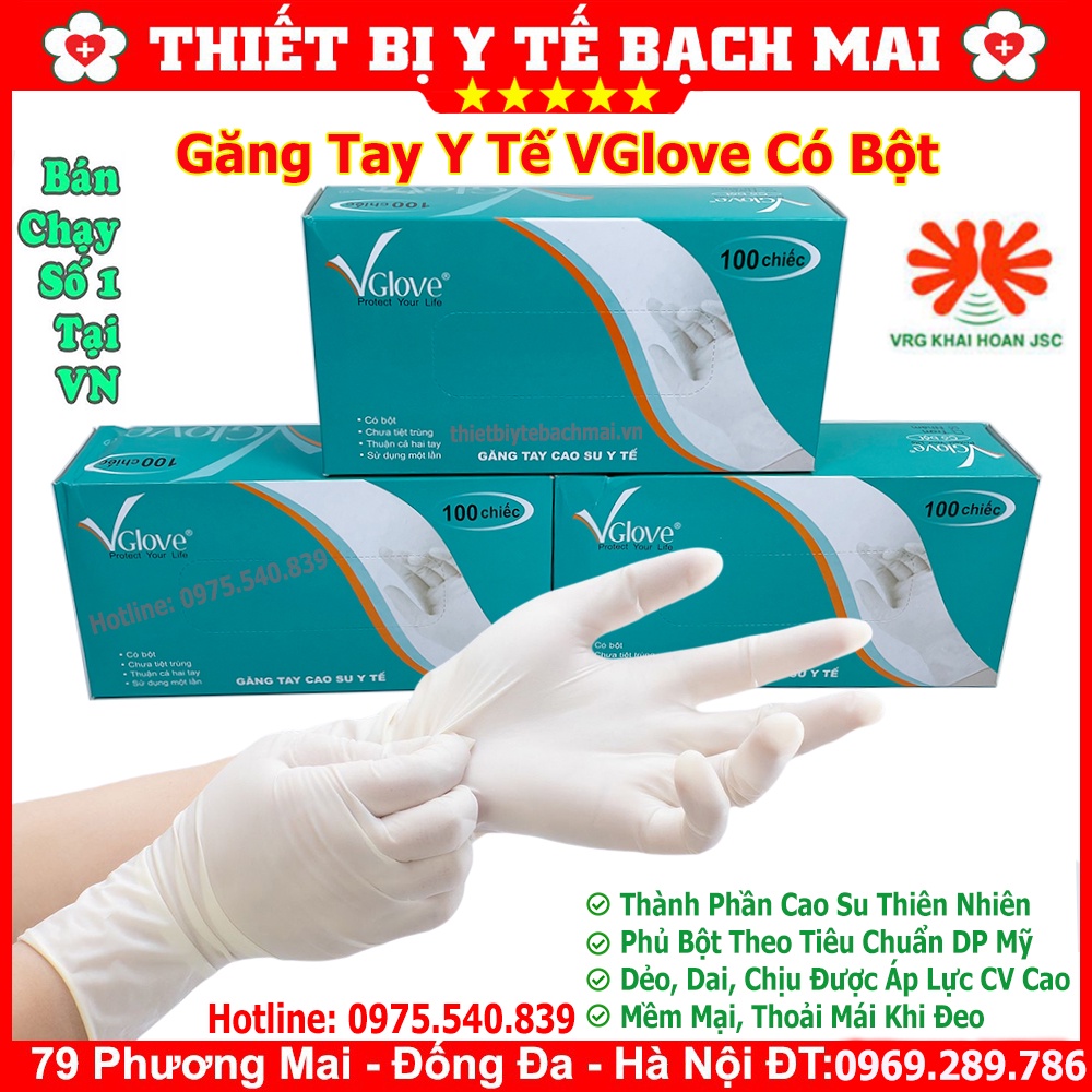 Găng Tay Cao Su Y Tế Có Bột Vglove Hộp 100 Chiếc