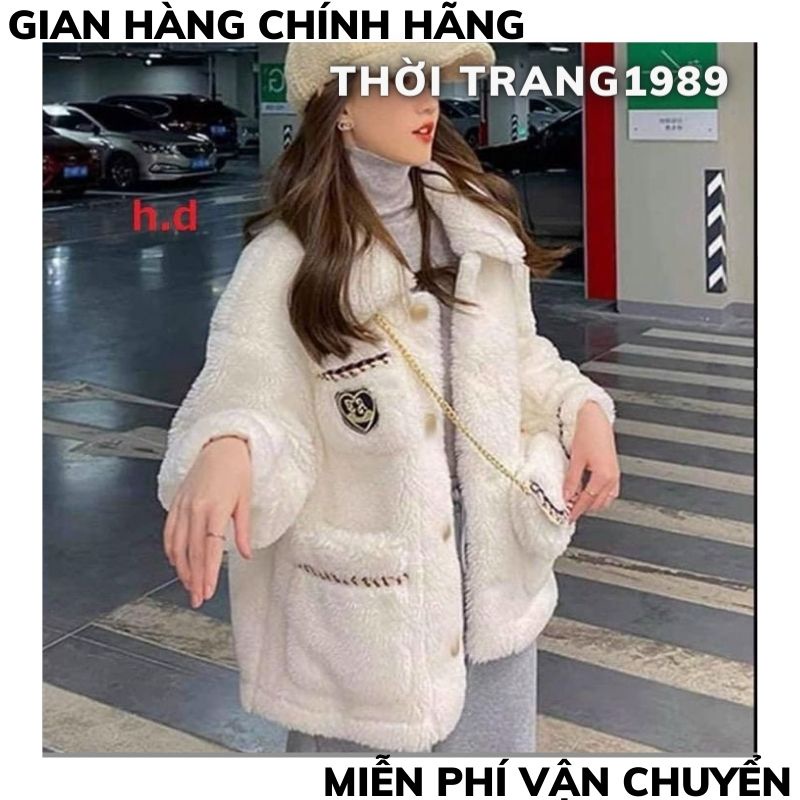 áo khoác lông kèm túi in logo ,áo khoác lông nữ ,form rộng phong cách ulzzang vintaghe hàn quốc ,XƯỞNG MAY TC2