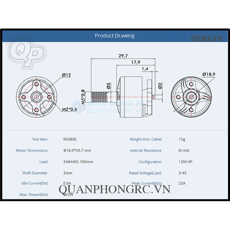 Motor không chổi than T-Motor F1507 3800kv (2-4S) (1 Cái)