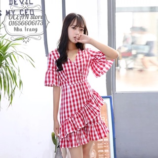 ❤️❤️=>ĐẦM BODY CỔ V TAY LOE PHỐI ĐUÔI CÁ<=❤️❤️
