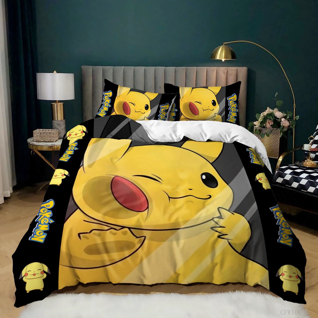 Bộ Vỏ Gối Và Ga Giường YT3 Pokémon Pikachu Đáng Yêu