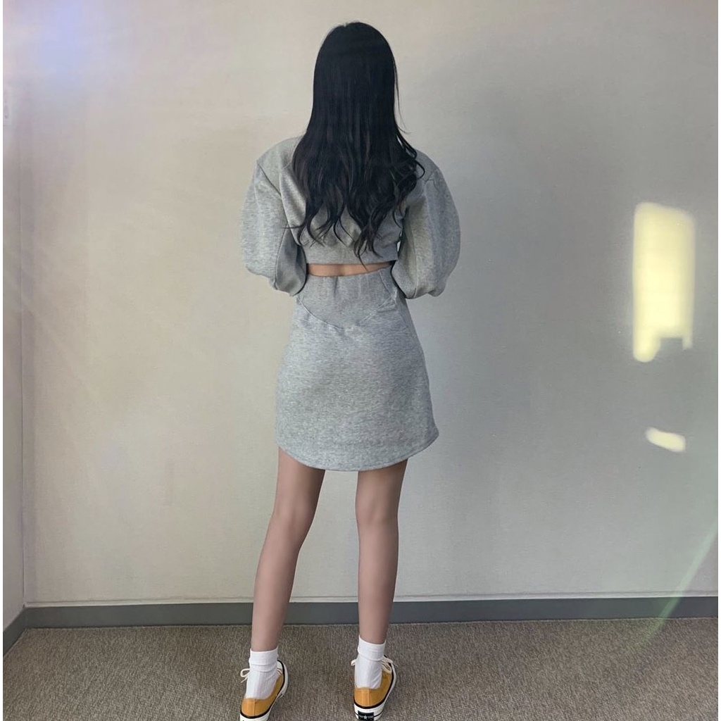 Set Áo Sweater Tay Dài Cổ Tròn Dáng Ôm Phối Chân Váy Lưng Cao Kiểu Retro Hàn Quốc Thời Trang Mùa Thu Cho Nữ