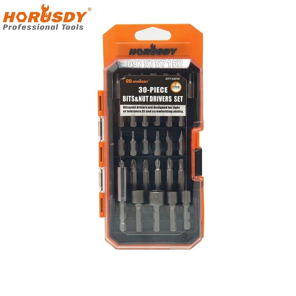 Bộ 30 chi tiết mũi vít đa năng chuôi lục giác 6.35mm HORUSDY 25mm 50mm – Đầu lục giác, hoa thị, 2 cạnh, 4 cạnh thép CR-V