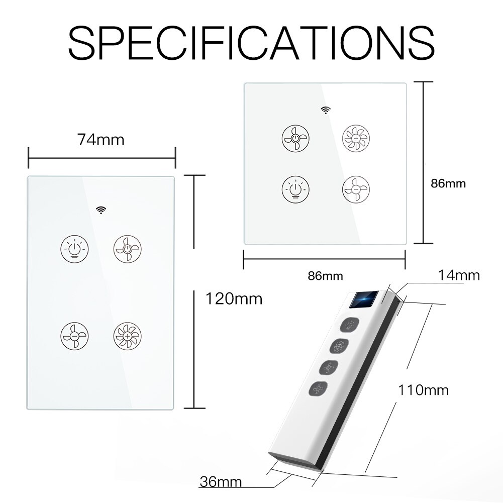 Mới WiFi RF Quạt trần thông minh Điều khiển 2/3 chiều Điều khiển thông minh Life / Tuya APP Điều khiển tốc độ từ xa RF Tương thích Alexa Google Home