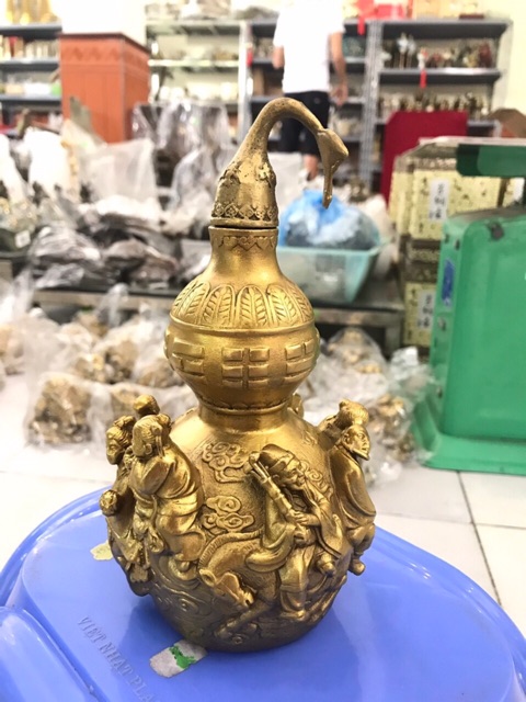 Hồ lô Bát Tiên vàng vật phẩm phong thuỷ bằng đồng