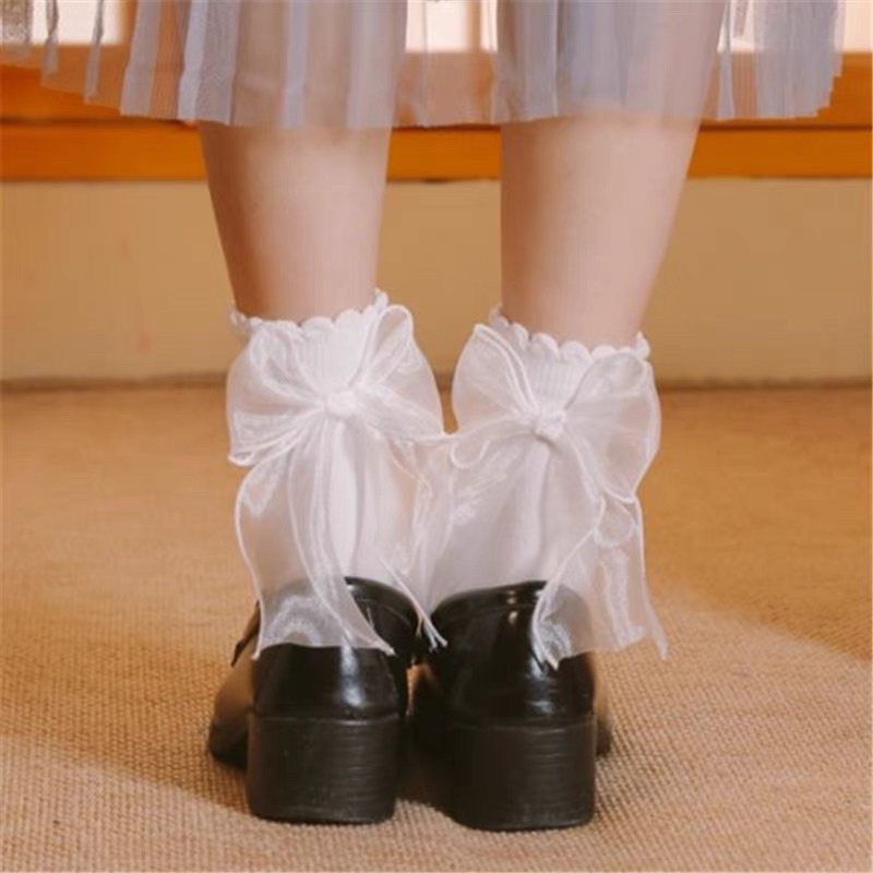 Tất, vớ cotton phối ren phong cách lolita 2 màu đen trắng, chất vải co giãn 4 chiều FH05 phụ kiện Forher.since1998