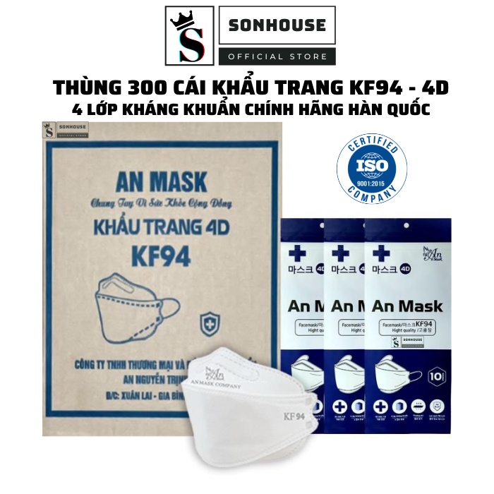 Khẩu trang KF94 thùng 300 cái AN MASK 4D Hàn Quốc 4 lớp kháng khuẩn chống bụi mịn