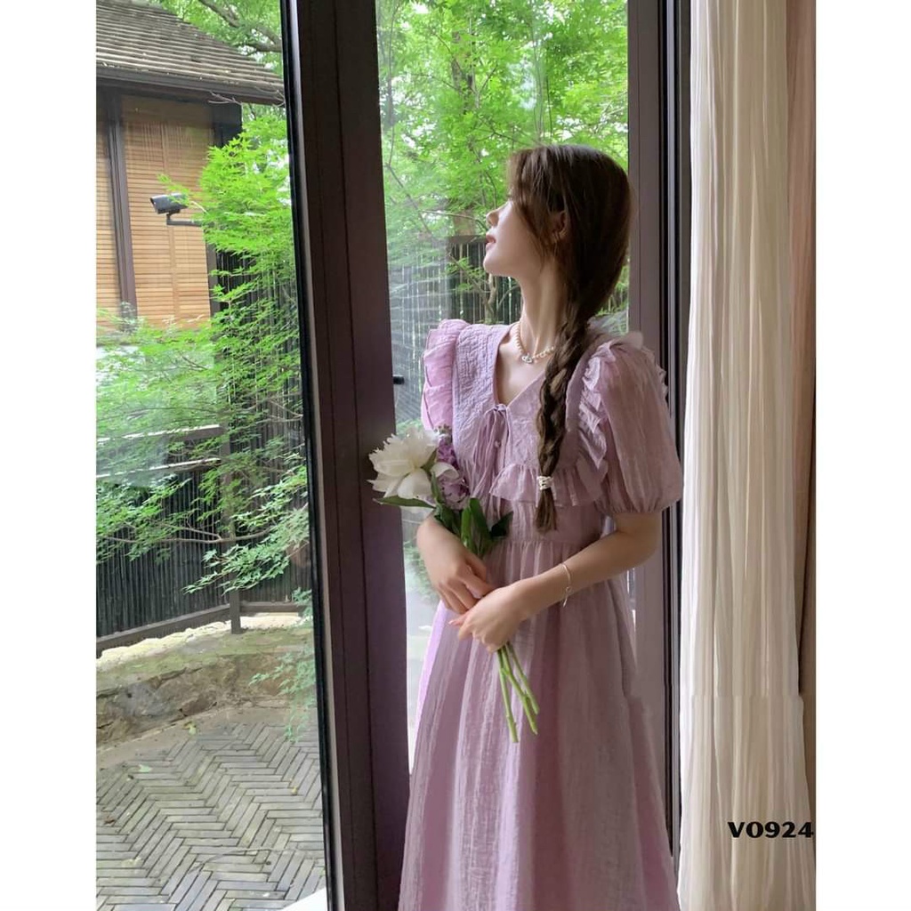 Đầm Xuông Phối Viền Bèo Siêu Dể Thương