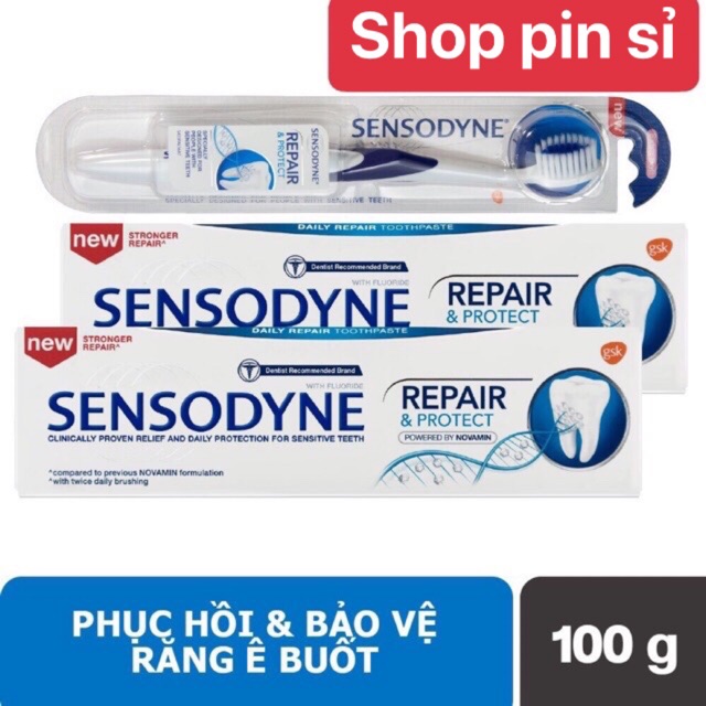 Bộ 2 kem đánh răng Sensodyne Repai Protec+ Tặng 1 bàn chải Sensodyne Repai Protec cho răng ê buốt