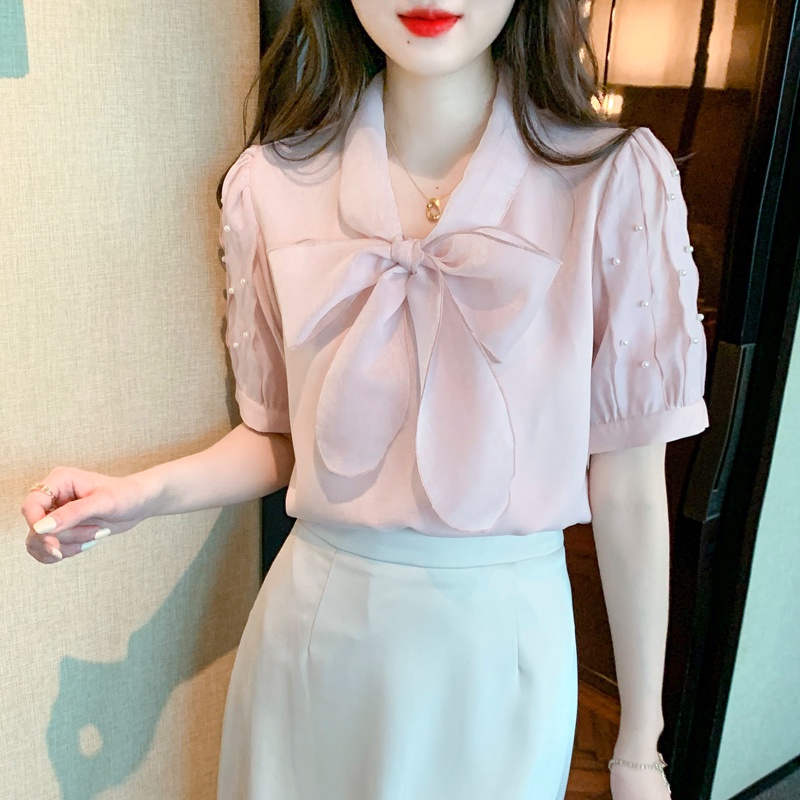 Áo Chiffon Nữ Tay Dài Phối Nơ Thời Trang