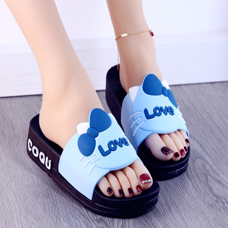 Dép Đi Trong Nhà Đế Dày Họa Tiết Mèo Hoạt Hình Dễ Thương Thời Trang Mùa Hè 2021 Cho Nữ