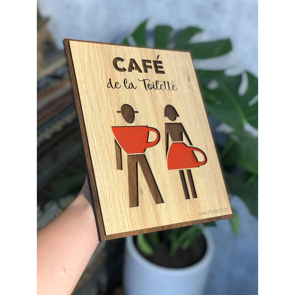 Biển, bảng gỗ treo nhà vệ sinh quán cafe, Gỗ 2 màu tương phản. BWC-PMV11