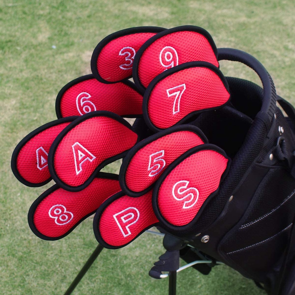 LANFY Sports Golf Club Cover Durable Golf Putter Accessories Golf Headcovers With Number Design Iron pole cover Protective Cover 3,4,5,6,7,8,9,P,S,A Golf Head Cover Golf Putter Golf Iron Covers Set blue/red/black