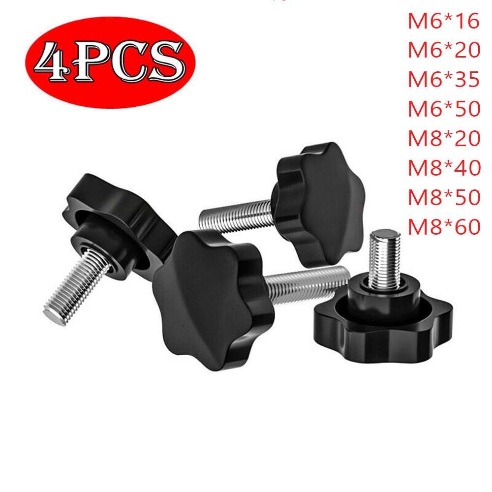 Set 4 núm vặn vặn bằng thép carbon M6 M8 hình ngôi sao màu đen
