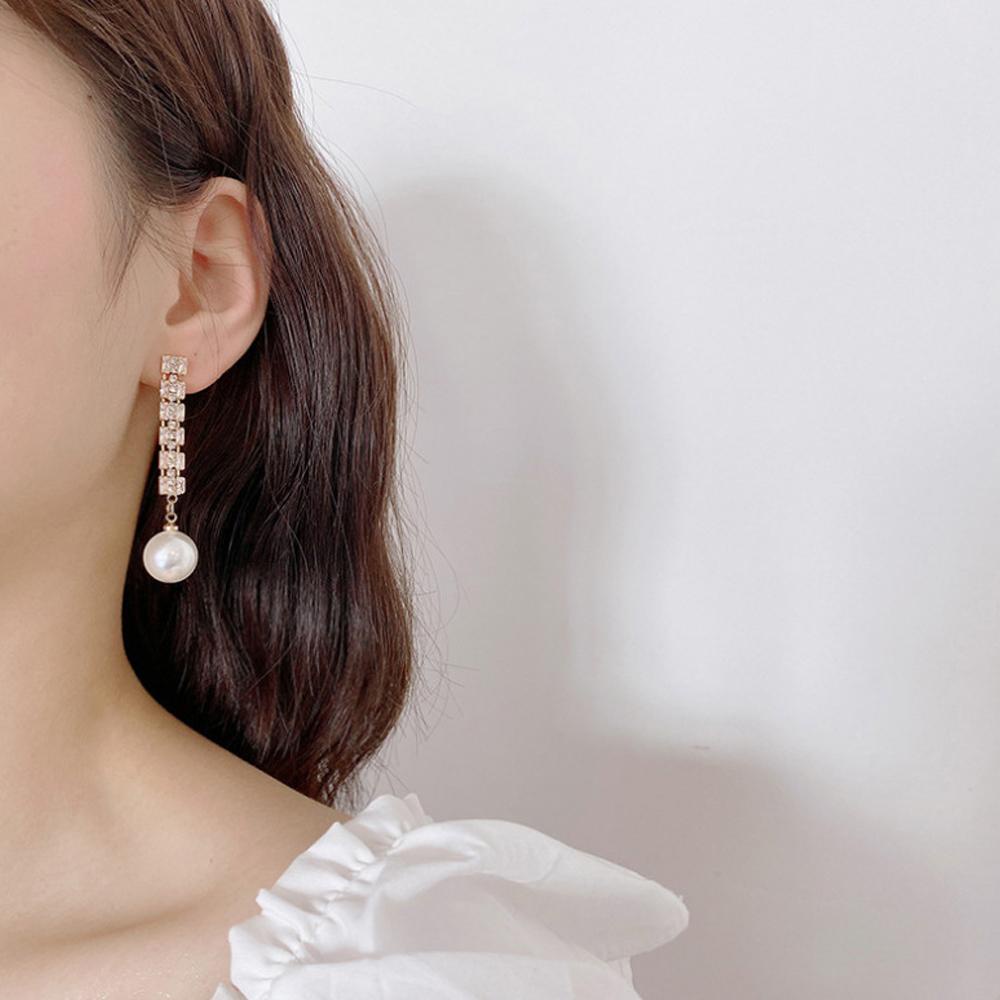 QQMALL Bông Tai Mạ Bạc 925 Dáng Dài Đính Pha Lê Thời Trang Sang Trọng Cho Nữ