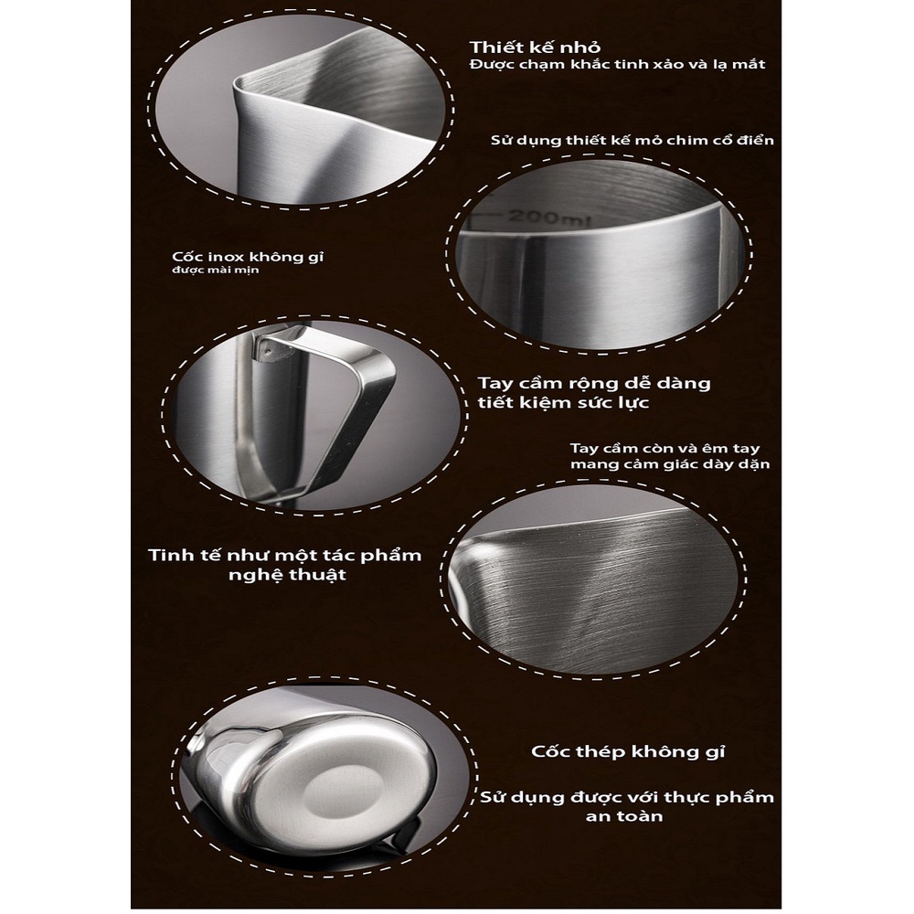 Ca đánh sữa inox (có vạch chia) 350ml - 550ml - 900ml, Inox cấp thực phẩm - HVL TEA