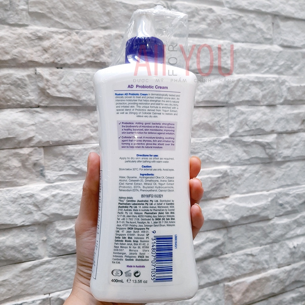 ROSKEN AD Probiotic Cream 75mL & 400mL - Kem Chăm Sóc Da Khô, Chàm, Vảy Nến.