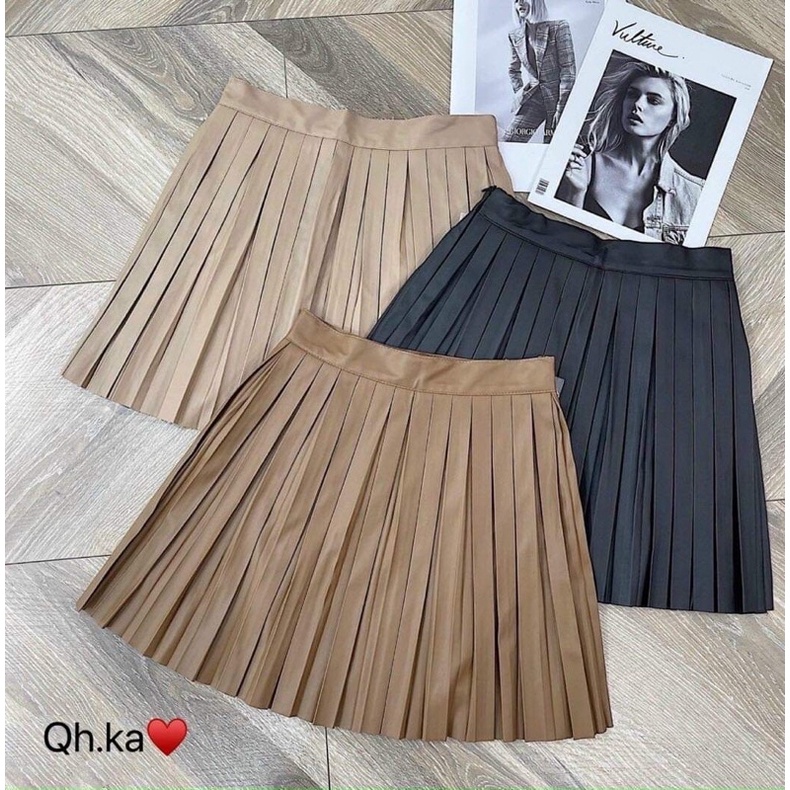 Chân váy xếp ly da