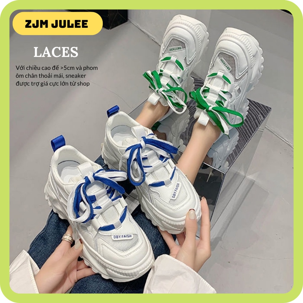 Giày thể thao nữ LACES xanh 2022 phong cách Hàn Quốc năng động - sneaker độn đế 5cm