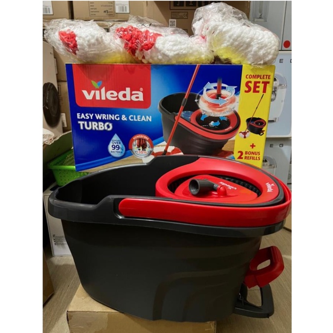 Bộ Lau Nhà cao cấp Vileda Easy Wring & Clean TURBO Cây lau và Xô | nhập khẩu chính hãng Đức