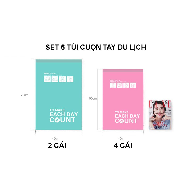 SET 6 TÚI CUỘN TAY NÉN CHÂN KHÔNG - CẤT GỌN TRONG VA LI DU LỊCH