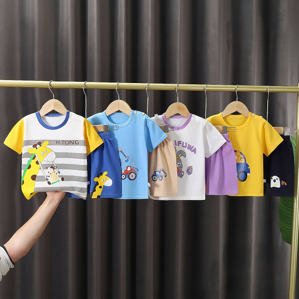 Bộ quần áo cộc tay bé trai, bé gái chất liệu cotton QC thoáng mát, thấm hút mồ hôi tốt có họa tiết sinh động