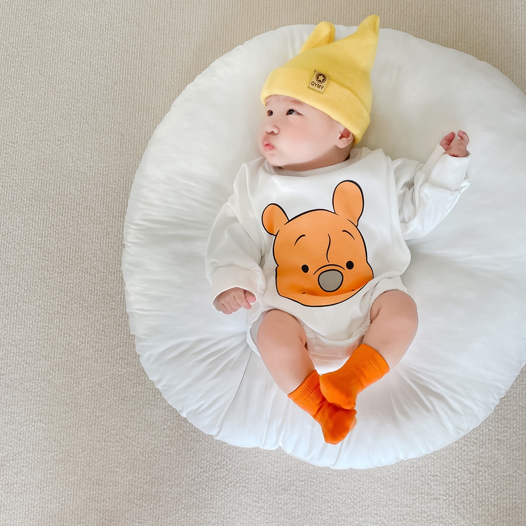 Bộ áo liền quần tay dài in họa tiết hoạt hình dễ thương thời trang mùa thu cho bé sơ sinh